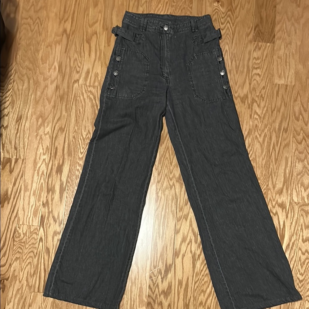 Ulla Johnson washed-black denim Wide-Leg Pants with Button Details